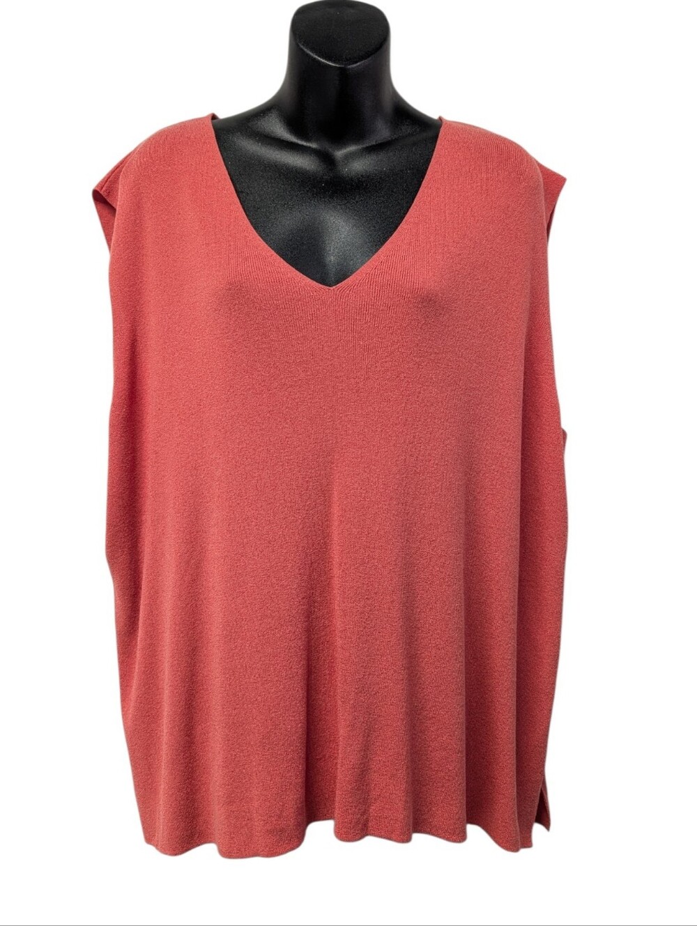 elaná by Tanner Womens Coral Red Knit V-Neck Sleeveless Pullover Sweater 3X NWT